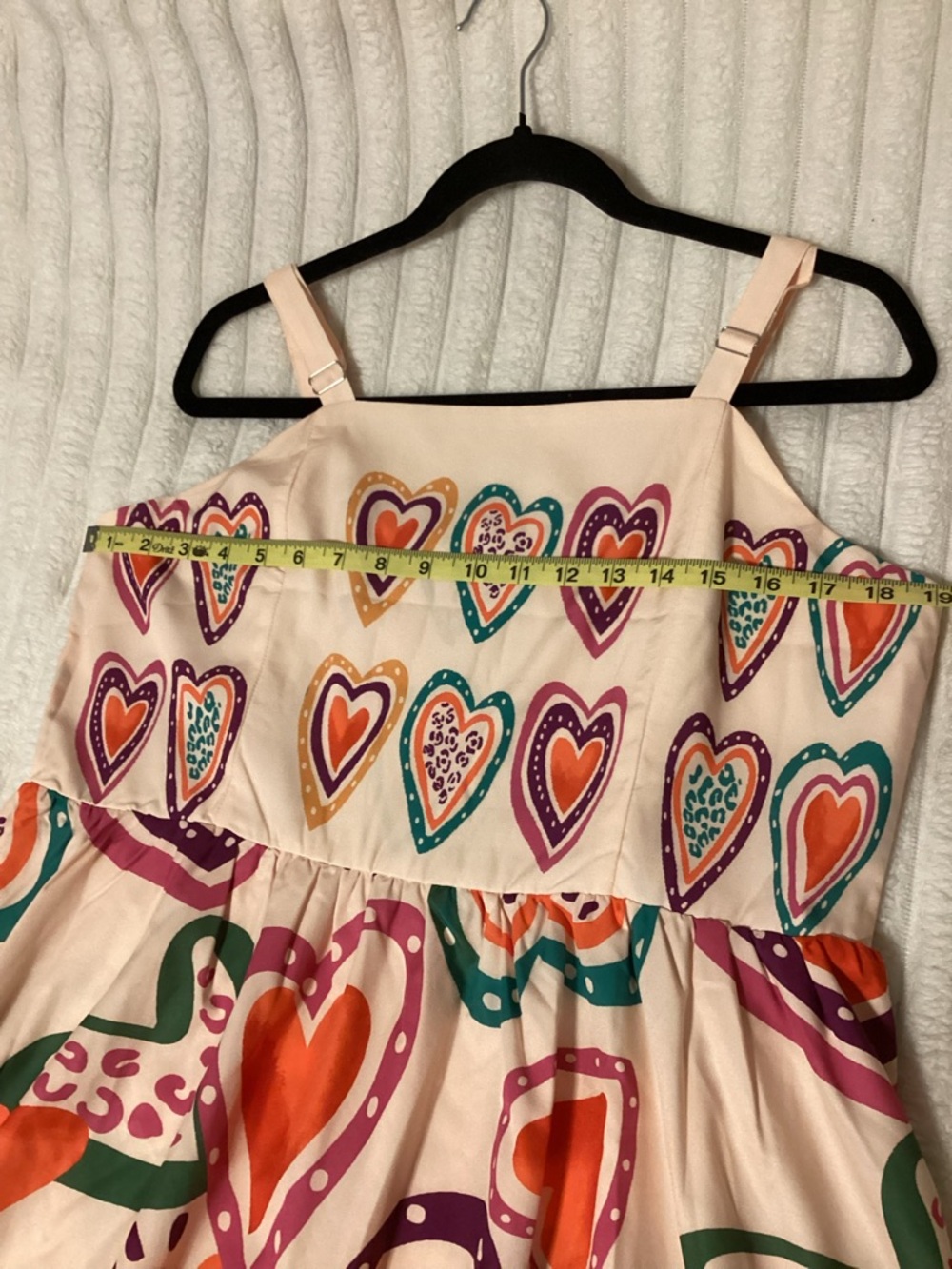 Cream Heart-Print Maxi Dress - Orange, Pink, Purple & Teal, EUC - Picture 6 of 8